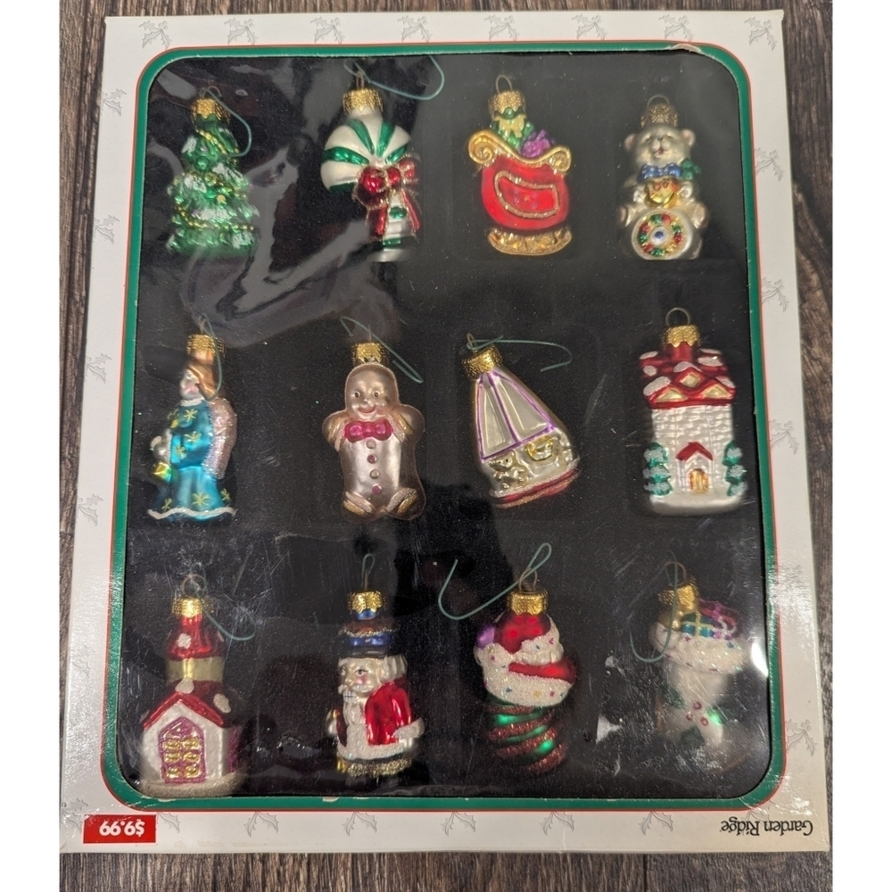 New In Box Garden Ridge Vintage Hand Painted Glass Mini Ornaments
